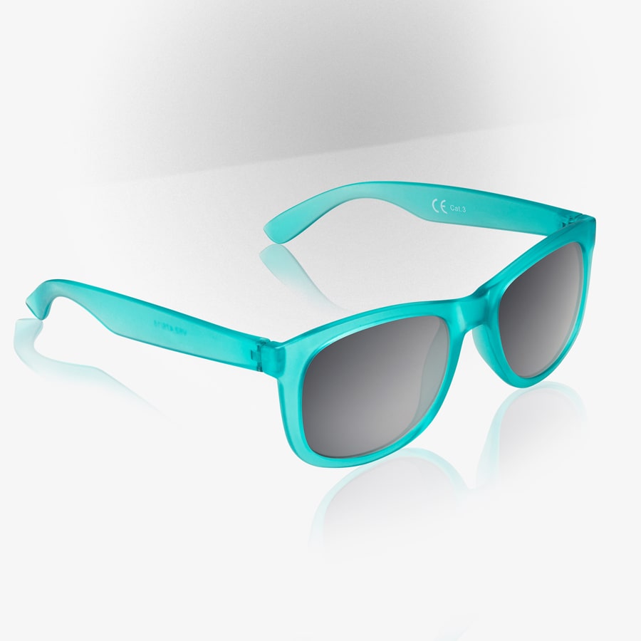 Product photo from a side view of Blue Sunglasses, on a white background