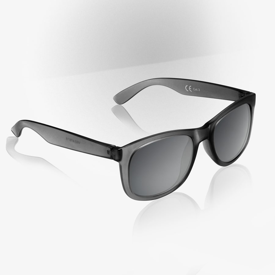 Product photo from a side view of Black Sunglasses, on a white background