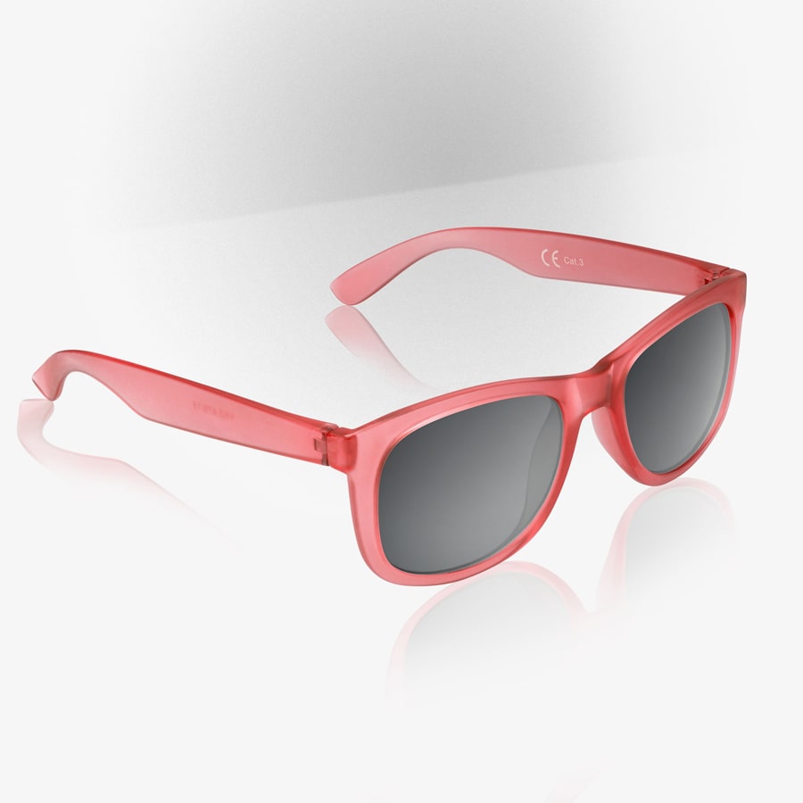 Product photo from a side view of Red Sunglasses, on a white background